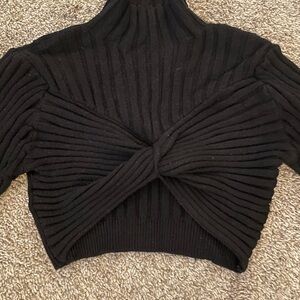 Anthropologie Black Crop Ribbed Knit Sweater with Twist Front